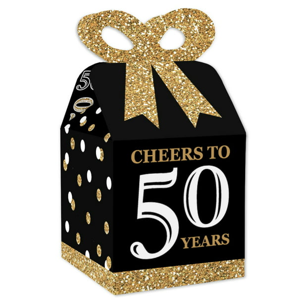 Black & Gold 50th Birthday/Anniversary Cheers Themed Small Party Favor Gift Bags with Tags 12pack 